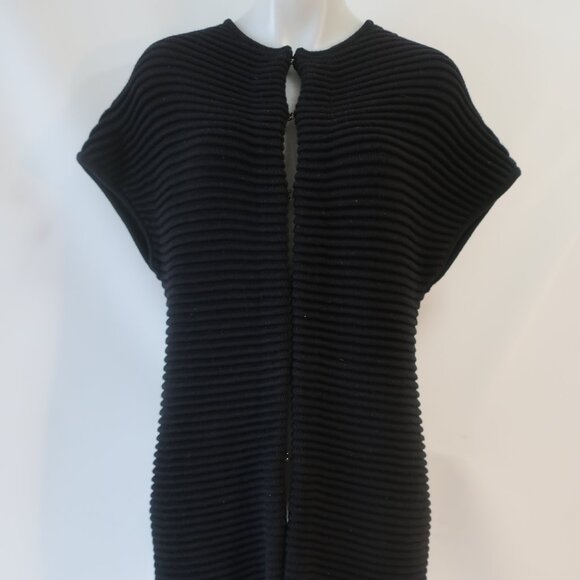 Womens Carolina Herrera Black Pure Wool Thick Knit Ribbed Designer Cardigan S - Picture 5 of 16